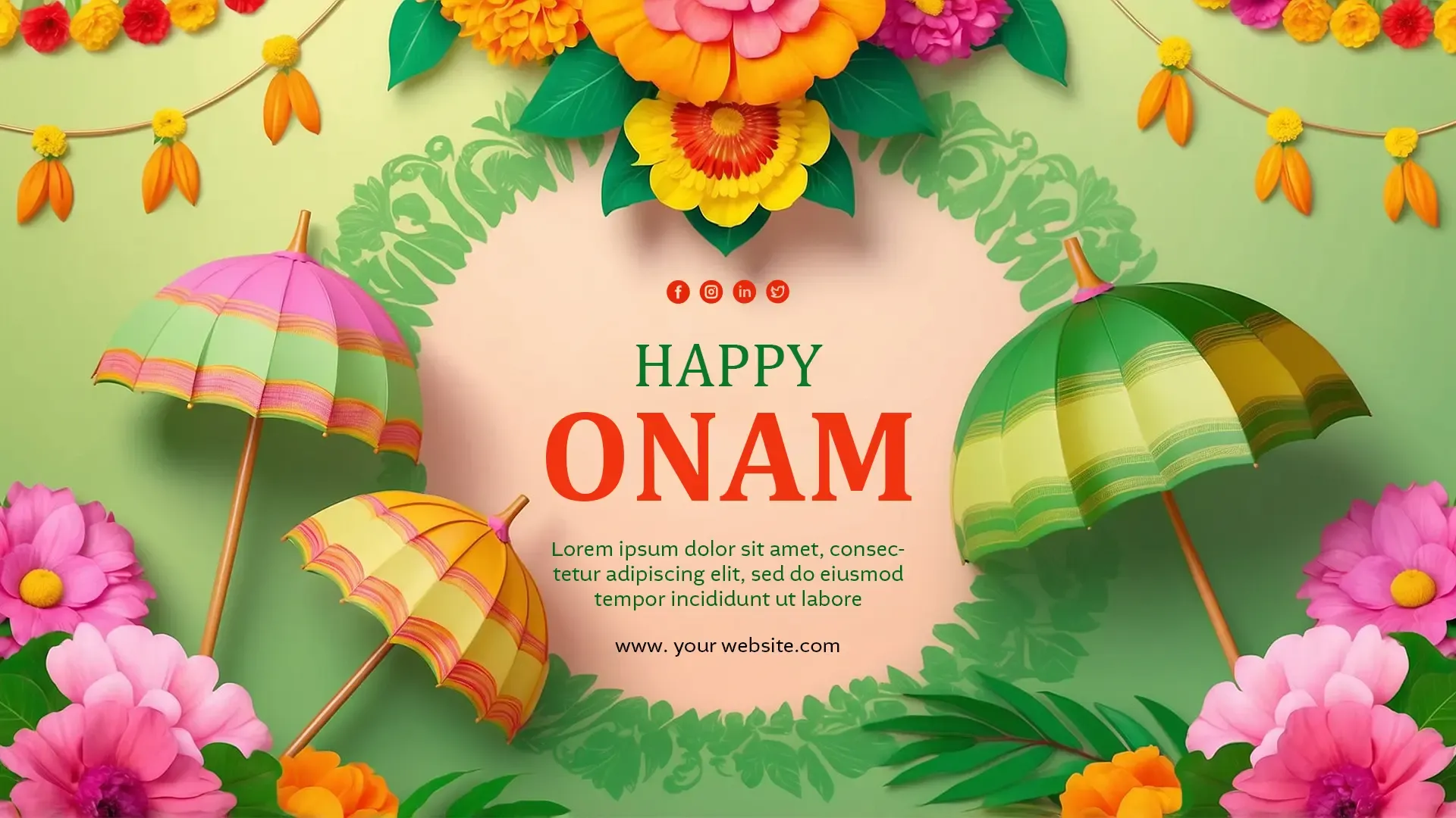 Floral-Themed Happy Onam Wishes Card with Festive Decor image